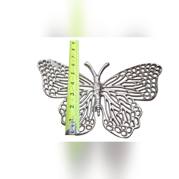 Beautiful Butterfly Decor Silver Metal Sculpture on Marble Stand 7"x11"x5"Tall - Picture 11 of 12